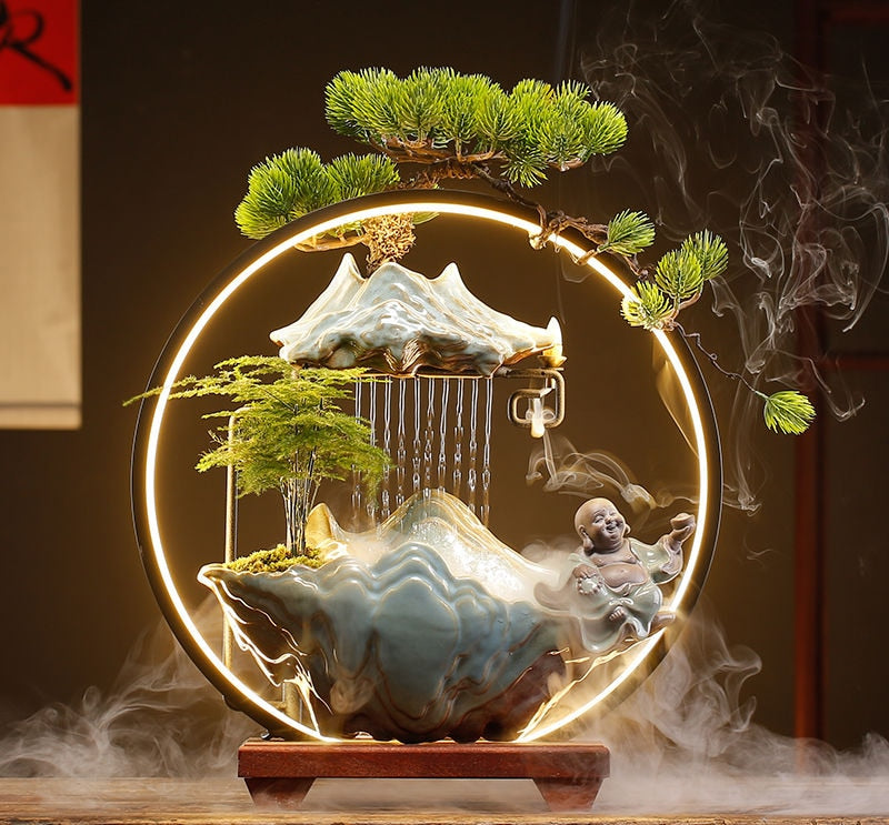 Incense Burner Ceramic Rockery Backflow Lamp Circle Circulating Water Creative Decoration