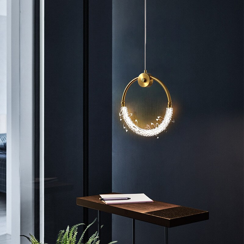 Pendant Light Gold Ring Led Crystal Modern Bedside Pendant Lights