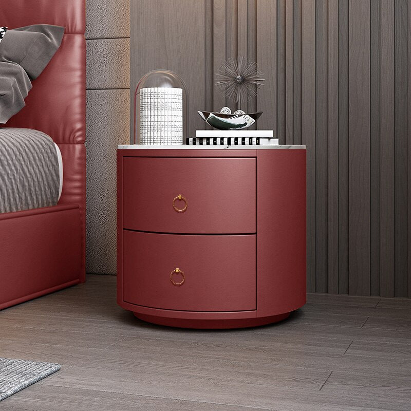 Bedside Cabinets Leather Italian Light Round Nightstand Rock Tempered Storage Bedroom Furniture