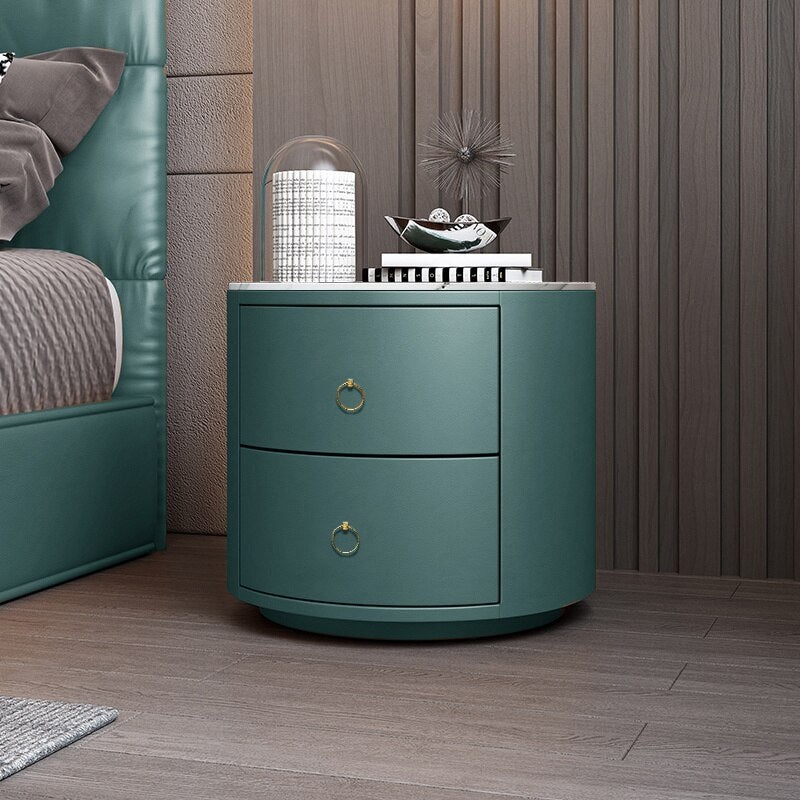 Bedside Cabinets Leather Italian Light Round Nightstand Rock Tempered Storage Bedroom Furniture