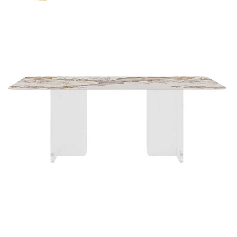 Dining Tables Sets Luxury Rock Slab Esstisch-Set Stainless Steel Golden Frame Faux Marble Top Tabels