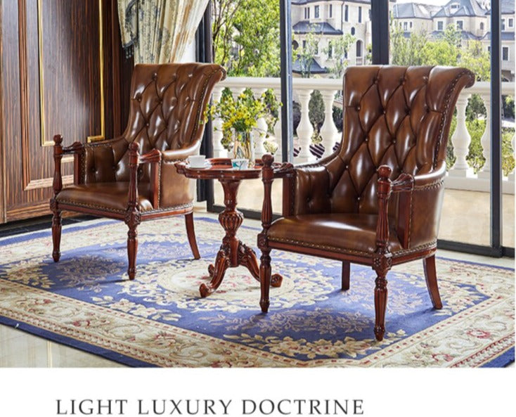 Chesterfield Chair Leather Single Luxury Solid Wood Tiger Sessel European Leisure Set