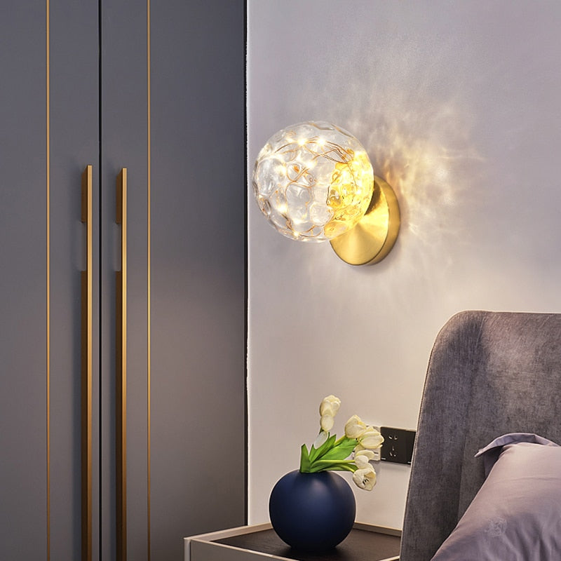 Wall Lamps Personalized Warm Color Bedside Copper Ball Glass Wall Lights