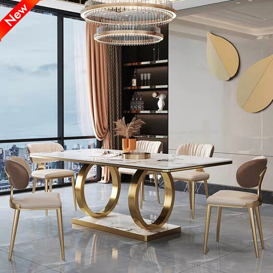 Dining Table Set Luxury Gold Table Sets Modern Rectangle Stone Esstisch-Set 