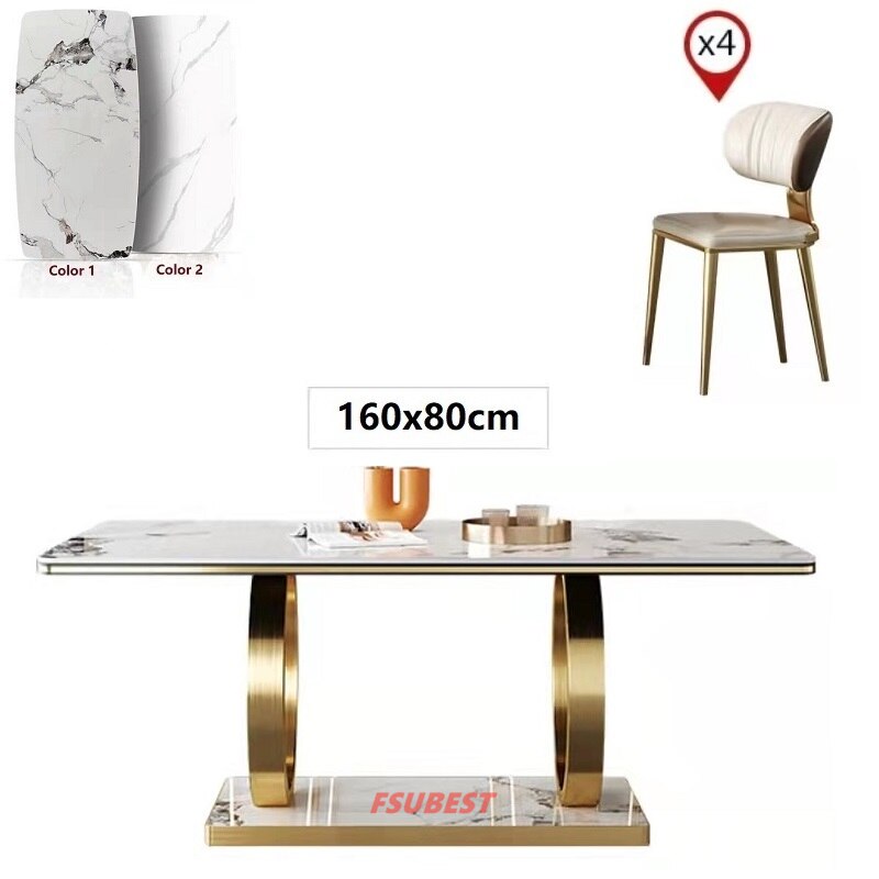 Dining Table Set Luxury Gold Table Sets Modern Rectangle Stone Esstisch-Set 