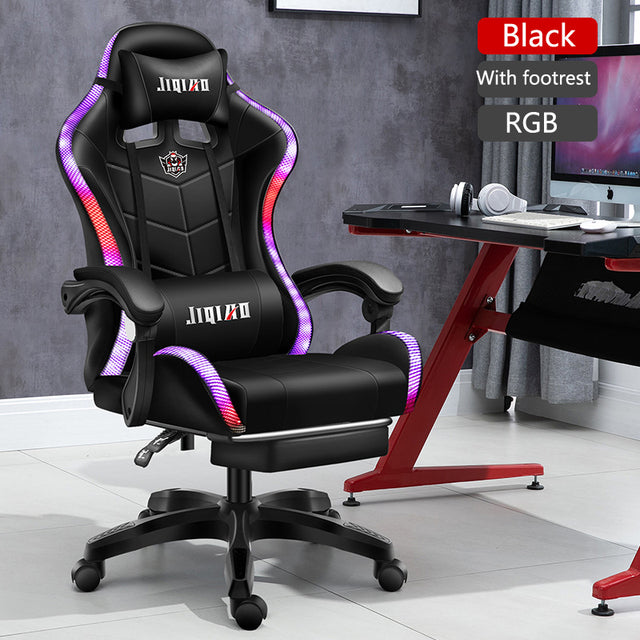 Computer Gaming Chairs with Massage Leather Office Chair RGB Light Gamer Chair