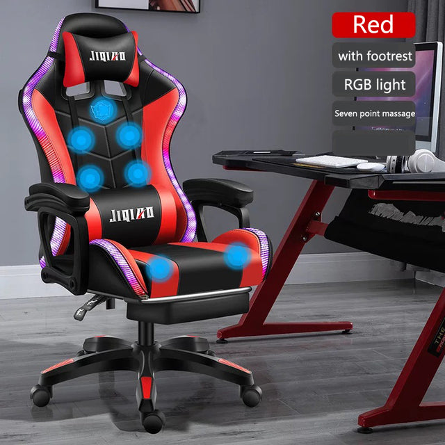 Computer Gaming Chairs with Massage Leather Office Chair RGB Light Gamer Chair