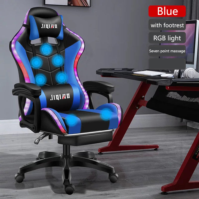 Computer Gaming Chairs with Massage Leather Office Chair RGB Light Gamer Chair