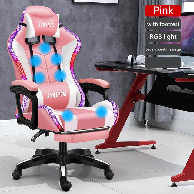 Computer Gaming Chairs with Massage Leather Office Chair RGB Light Gamer Chair